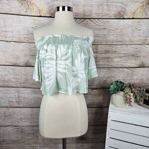 NWT Kiwi + Punch‎ Women's Off Shoulder Tropical Mint Green Crop Top Size Small